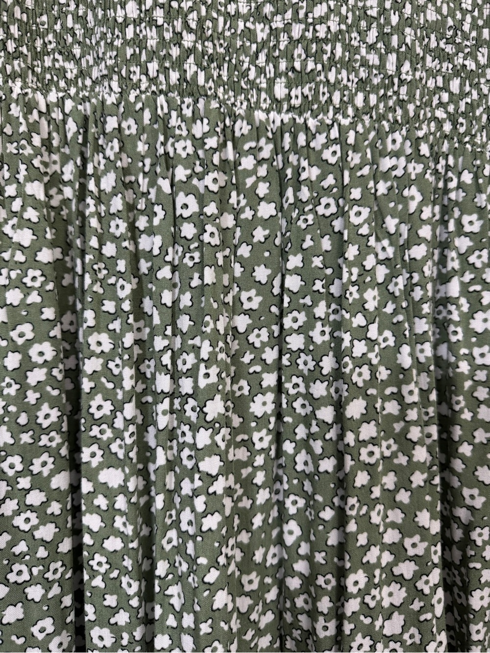 Shop Neighbor Green Ditsy Floral Smocked Midi Dress Long Sleeve Sz L - Picture 7 of 9